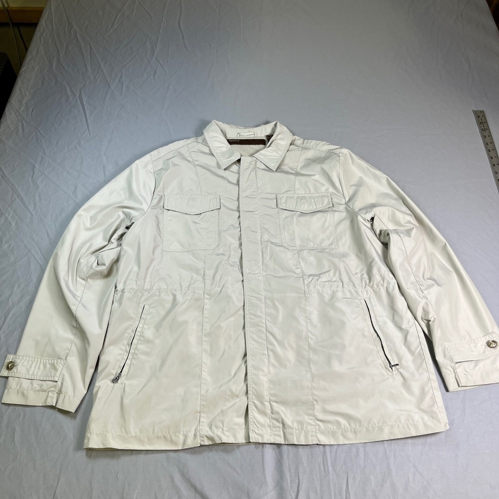 Perry Ellis Mens XXL Light Beige Full Zip Field Jacket Utility Lightweight Coat